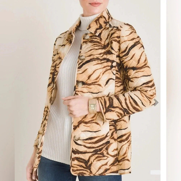 Chicos Tiger-Print Quilted Jacket Size 2 (12/14) - Picture 1 of 12